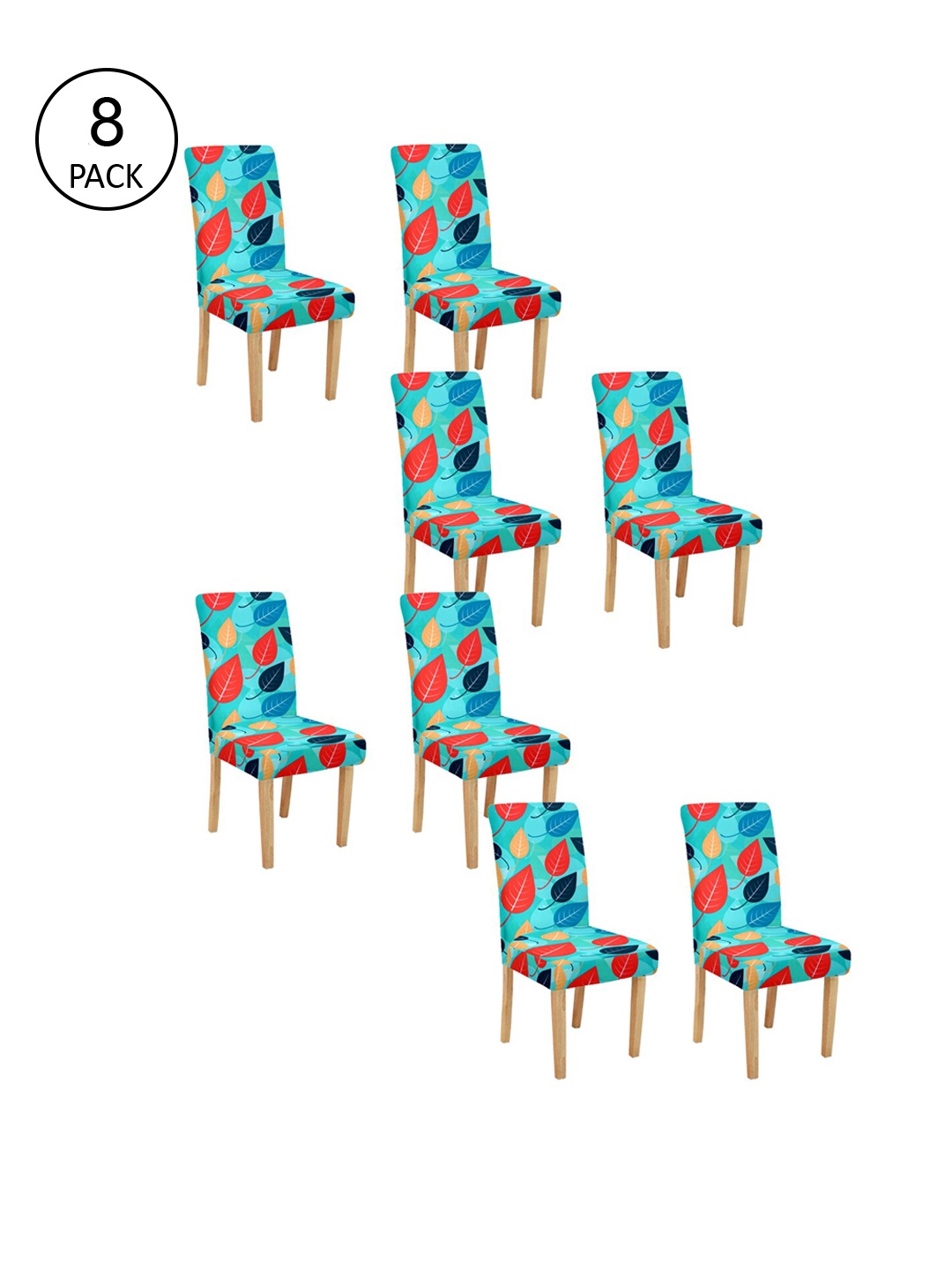

Cortina Set Of 8 Sea Green & Orange Printed Chair Covers