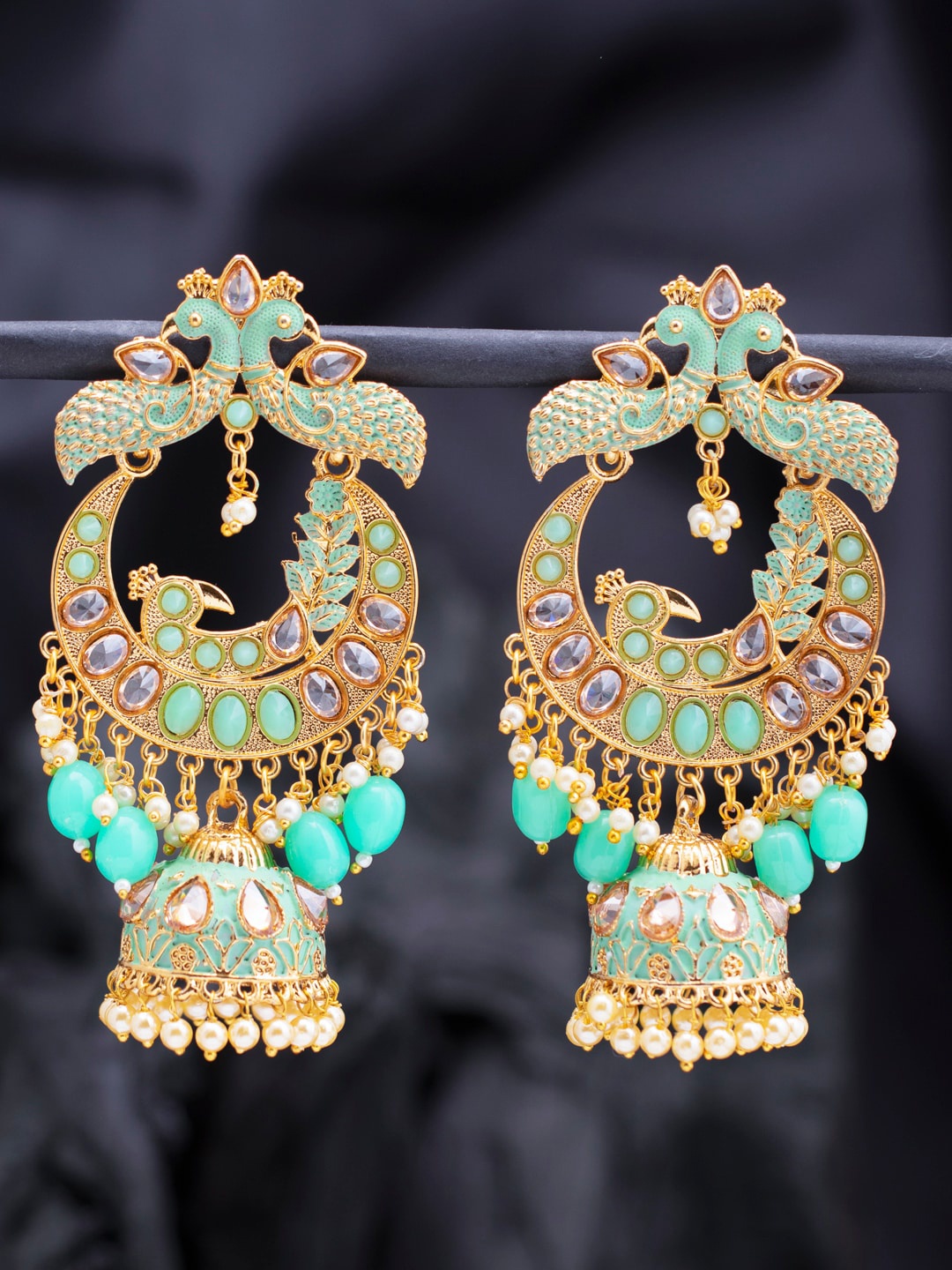 

Sukkhi Blue & Gold-Toned Peacock Shaped Jhumkas