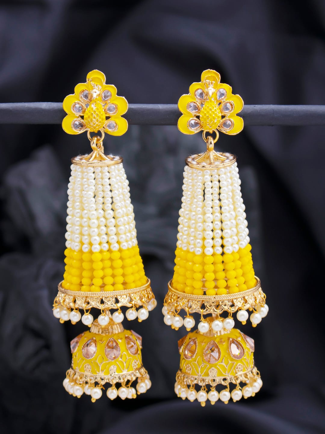 

Sukkhi Yellow & White Contemporary Jhumkas