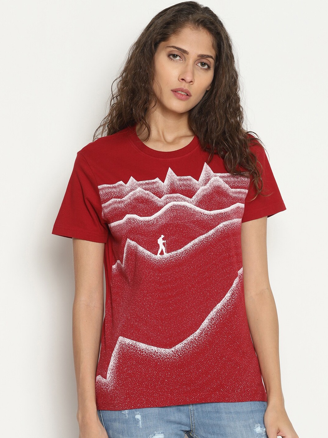 

Wolfpack Women Red Pure Cotton Printed Round Neck Pure Cotton T-shirt