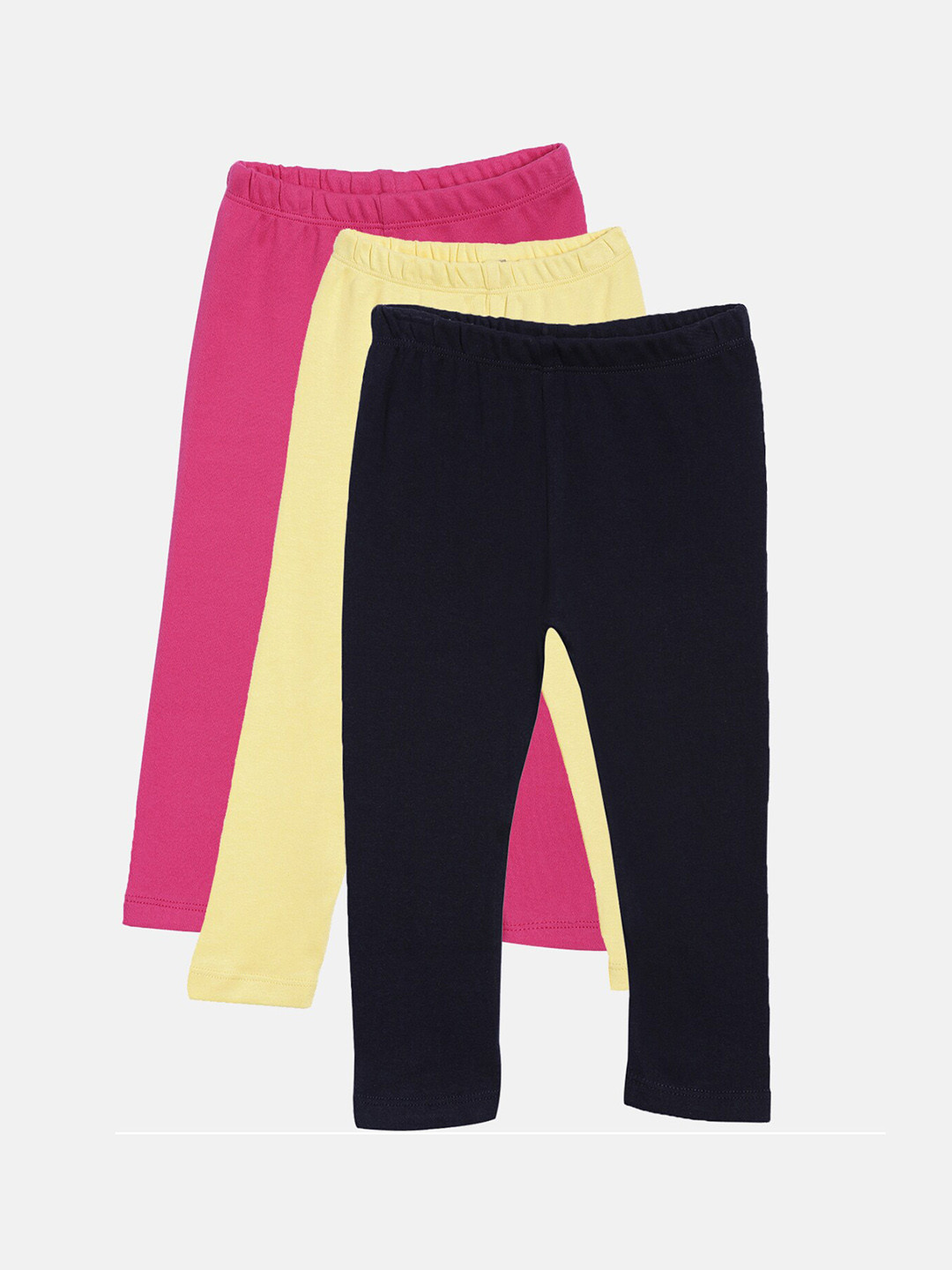 

Kryptic Girls Pack of 3 Pure Cotton Solid Ankle-Length Leggings, Pink
