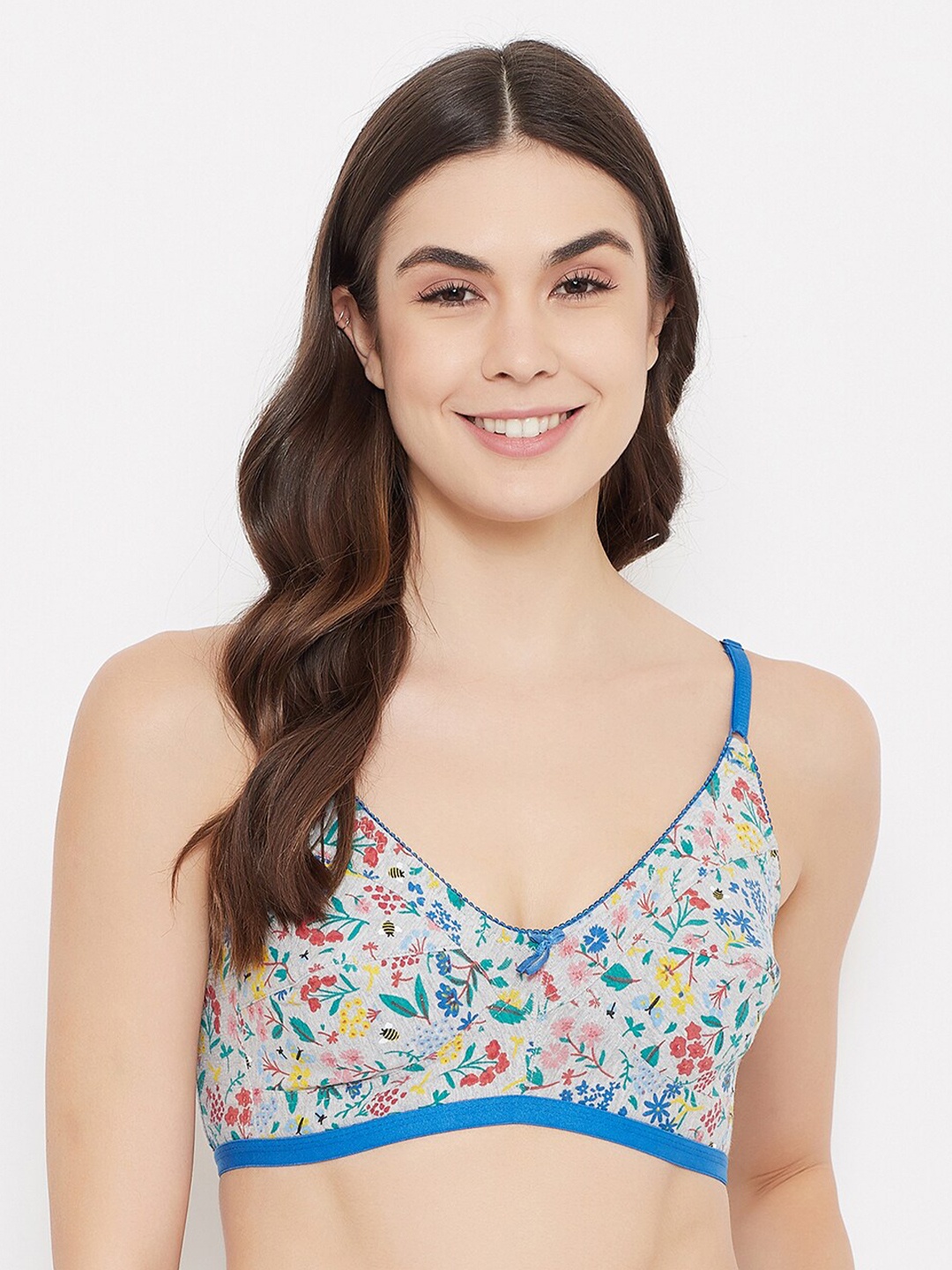 

Clovia Grey & Blue Printed Non-Wired Non Padded Everyday Bra BR0185A1932B