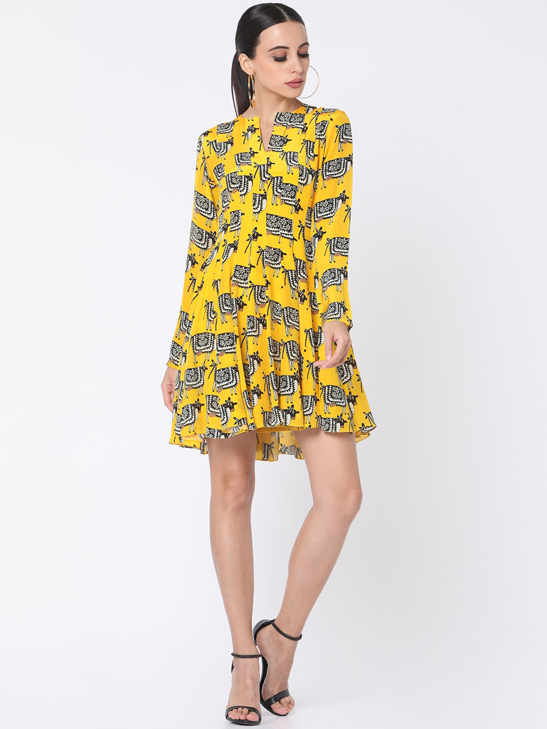 

Masaba Women Yellow and Black Printed Panelled Dress