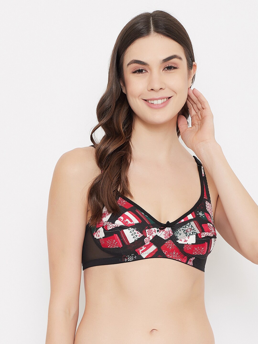 

Clovia Black & Red Printed Non-Wired Non Padded Everyday Bra BR1797B1332B