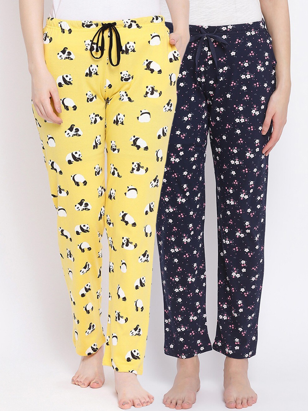 

Kanvin Women Pack Of 2 Printed Pure Cotton Lounge Pants, Navy blue