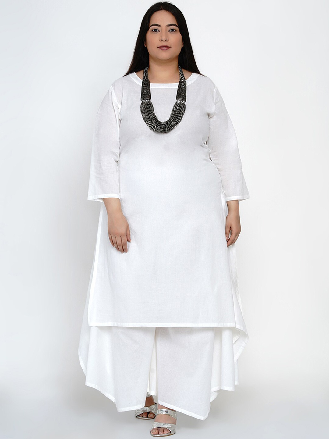 

Fabnest Curve Women White Regular Straight Pure Cotton Kurta with Palazzos