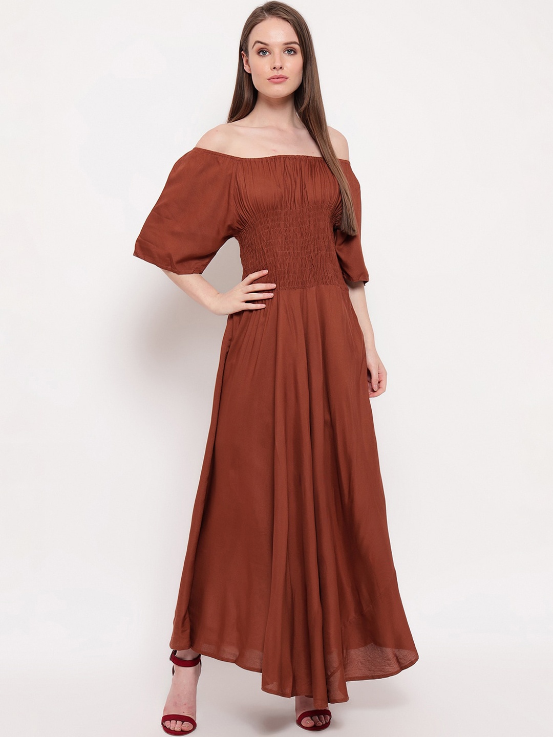 

Aawari Women Coffee Brown Solid Maxi Dress