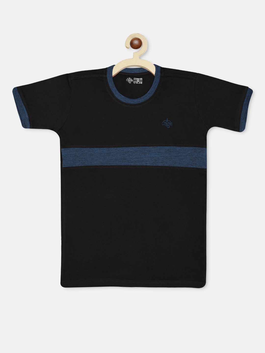 

CHIMPRALA Boys Black & Blue Striped Round Neck T-shirt