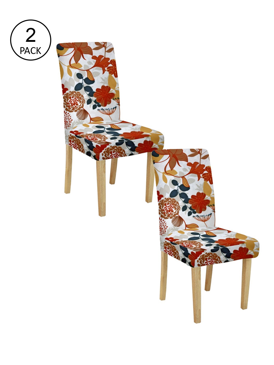 

Cortina Set Of 2 White & Orange Floral Printed Chair Covers