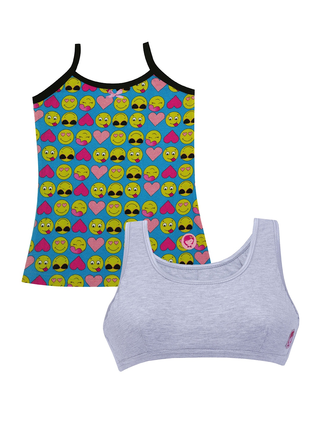 

DChica Girls Blue & Grey Set of Non-Wired Non Padded Beginners Bra & Camisole DCCMMR6624