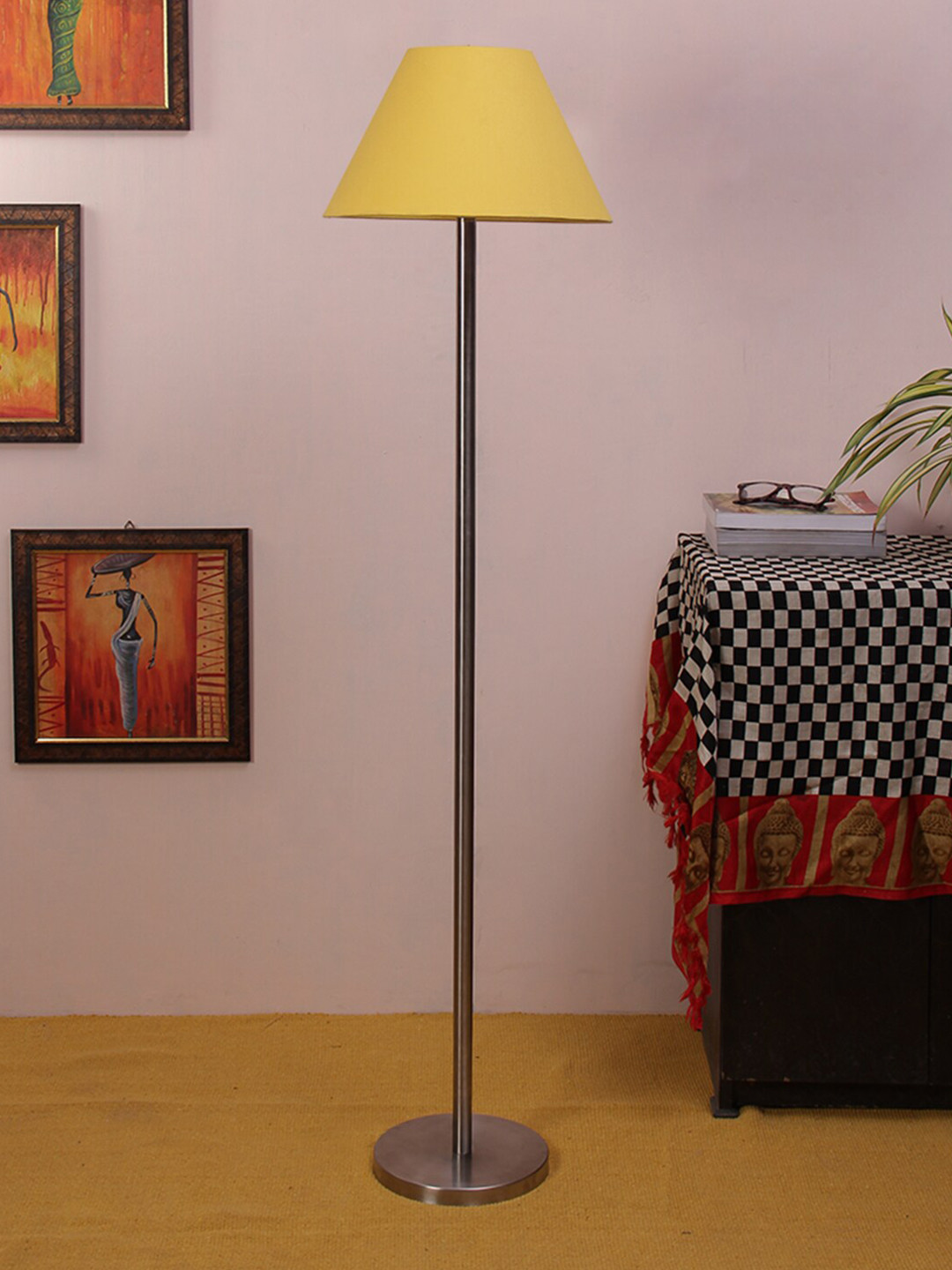 

Devansh Yellow & Silver-Toned Solid Traditional Club Lamp with Shade