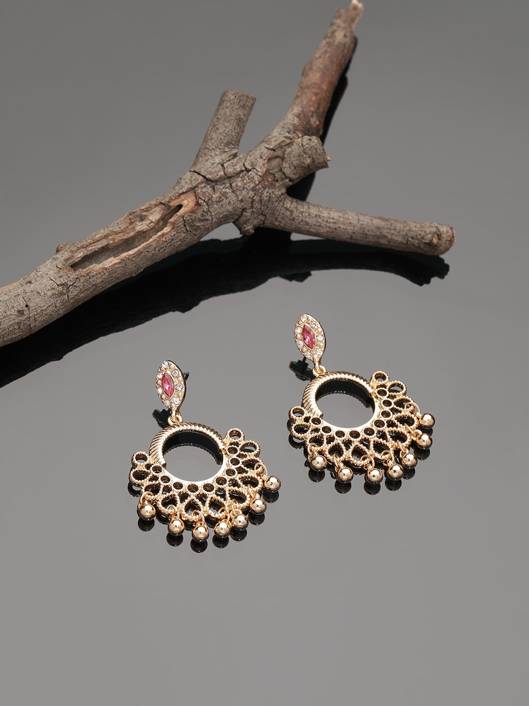 

Accessorize London Women Ethnic Gold Pink Stone Jhumkas