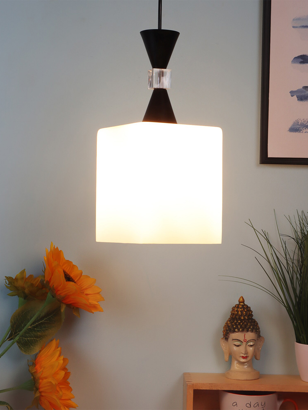 

MFD HOME FURNISHING White & Black Solid Quirky Hanging Light