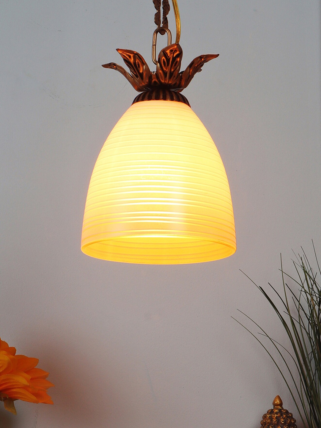 

MFD HOME FURNISHING White Self Design Quirky Hanging Lamp