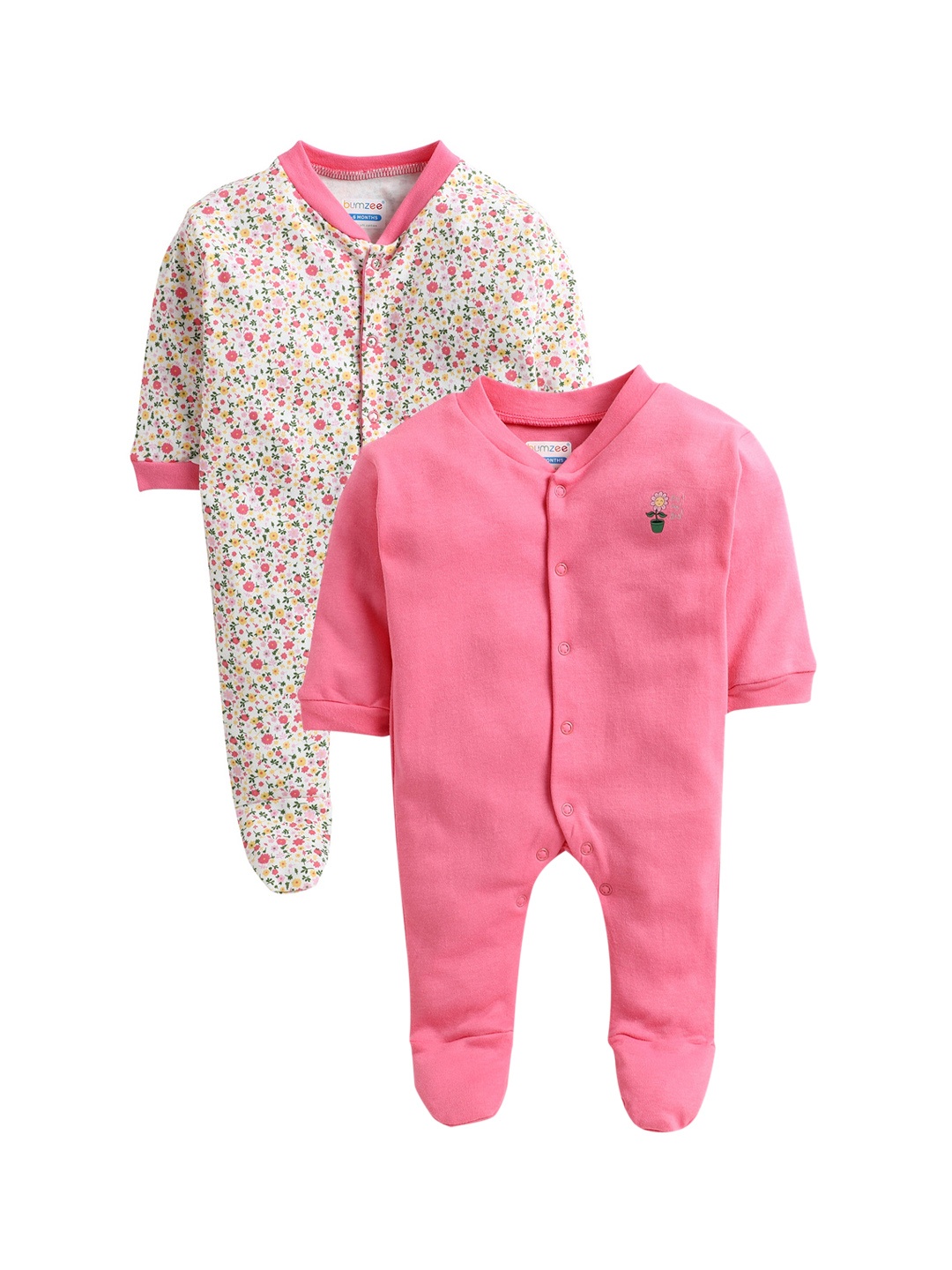 

BUMZEE Infant Girls Pack Of 2 Cotton Sleepsuits, Pink
