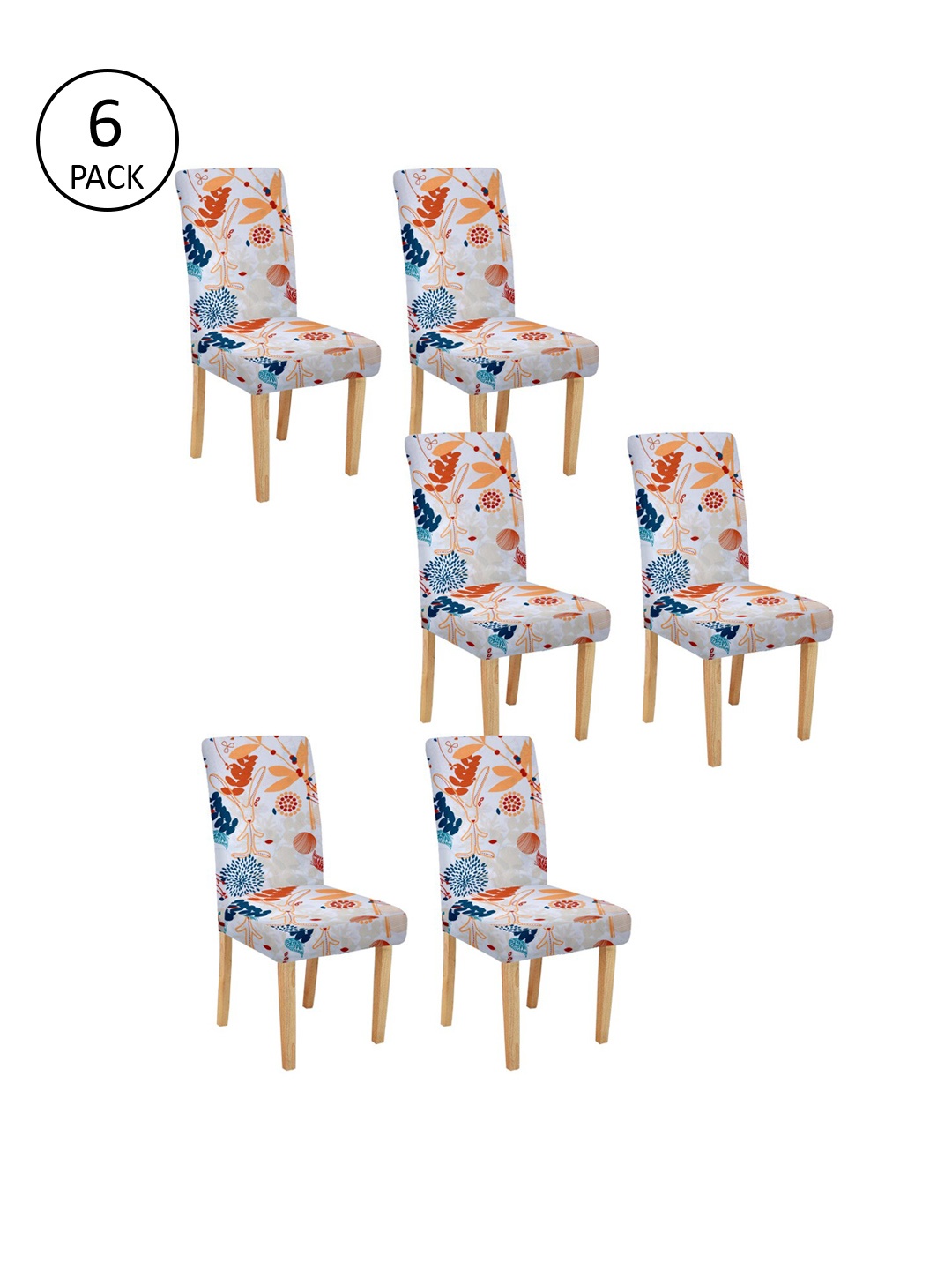 

Cortina Set Of 6 White & Orange Printed Chair Covers