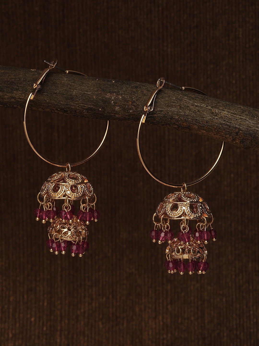 

Accessorize London Women Pink Ethnic Double Dome Golden Pink Hoops Earring, Gold
