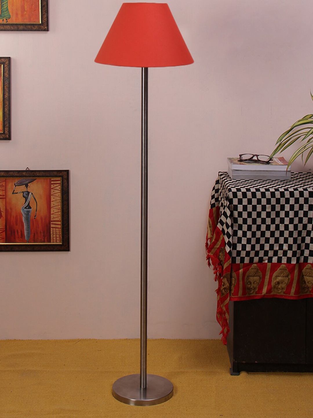 

Devansh Orange & Silver-Toned Solid Traditional Club Lamp with Shade