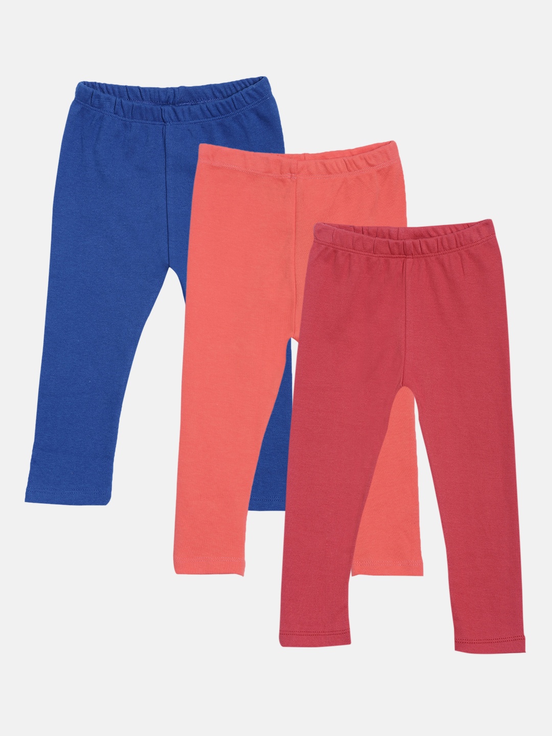 

Kryptic Girls Pack of 3 Pure Cotton Solid Ankle-Length Leggings, Coral