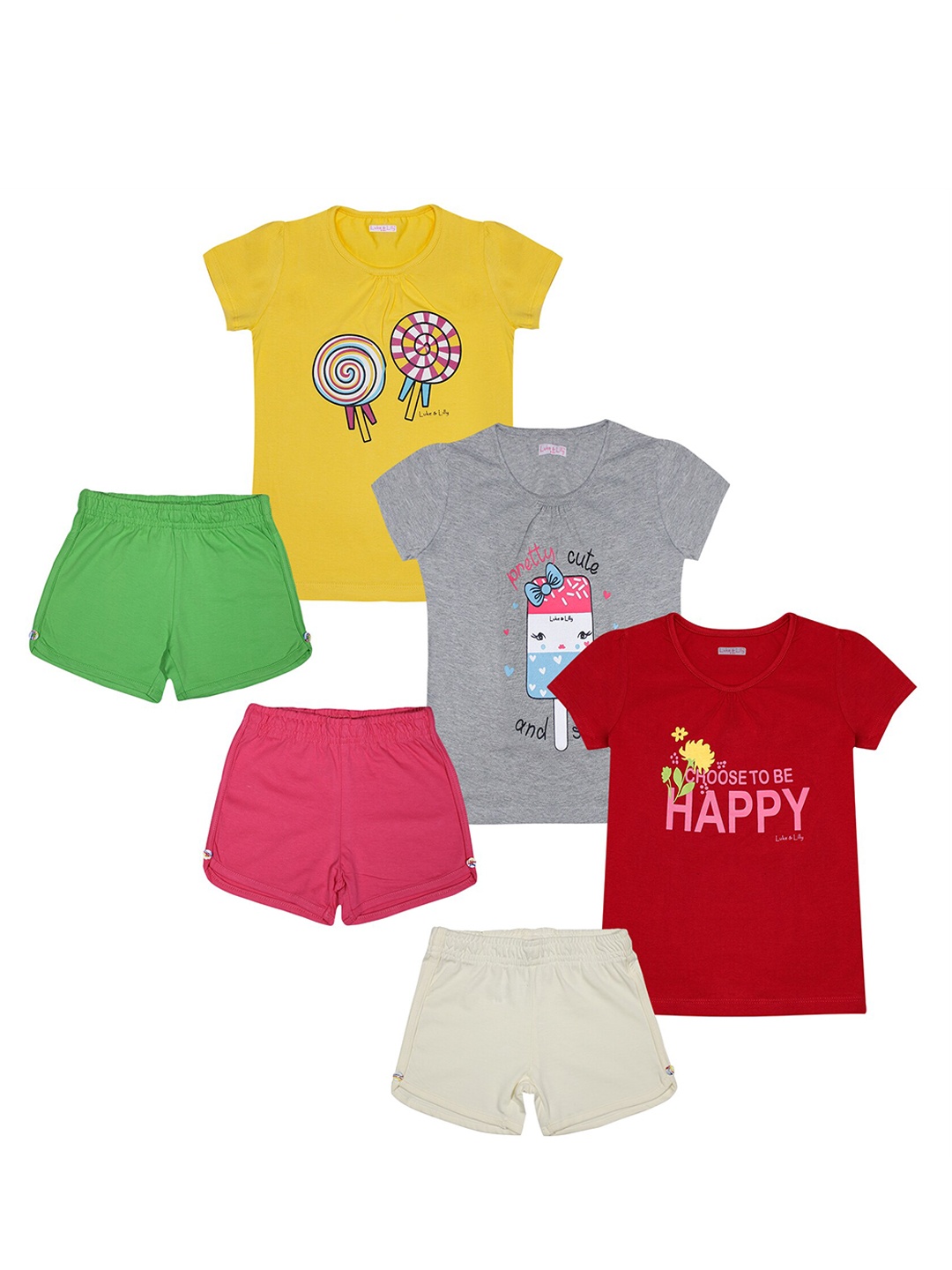 

Luke & Lilly Girls Pack Of 3 Printed Pure Cotton T-shirt with Shorts, Maroon