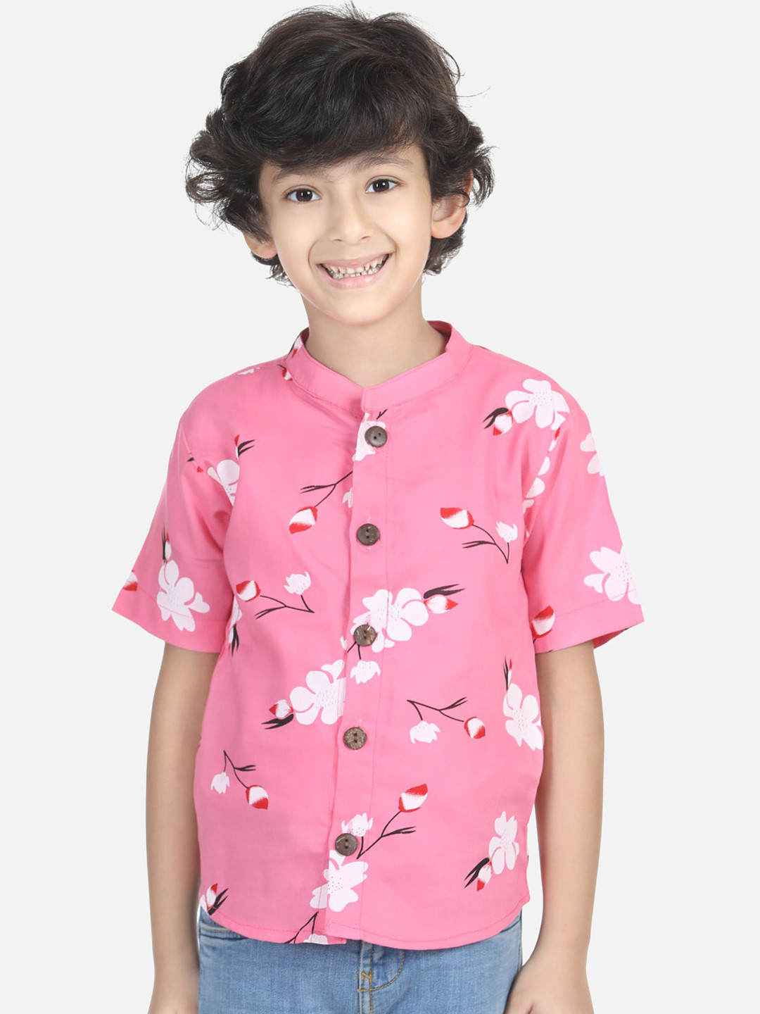 

Cutiekins Boys Pink Regular Fit Floral Printed Casual Shirt