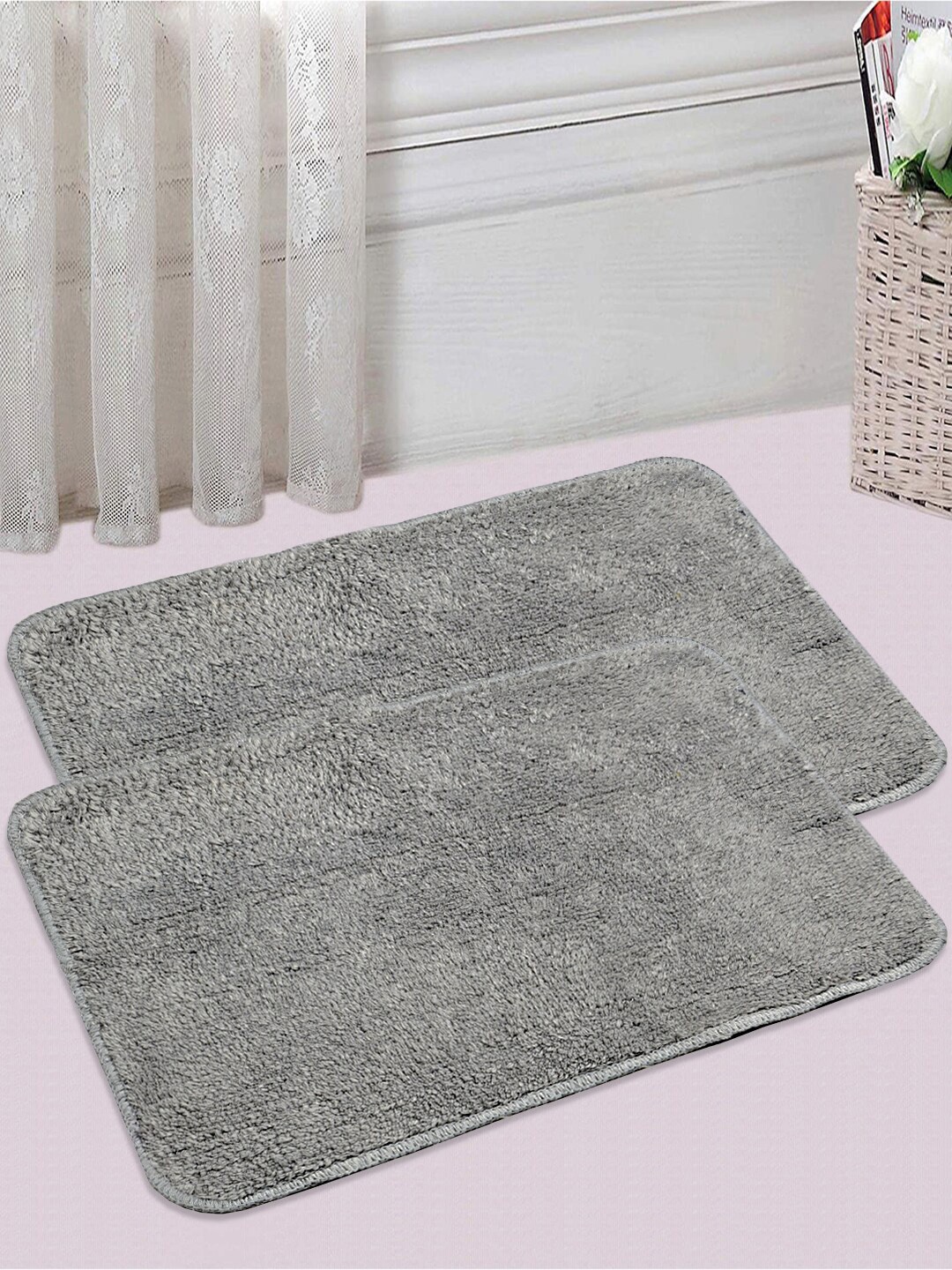 

Saral Home Set Of 2 Grey 1200 GSM Solid Cotton Bath Rugs