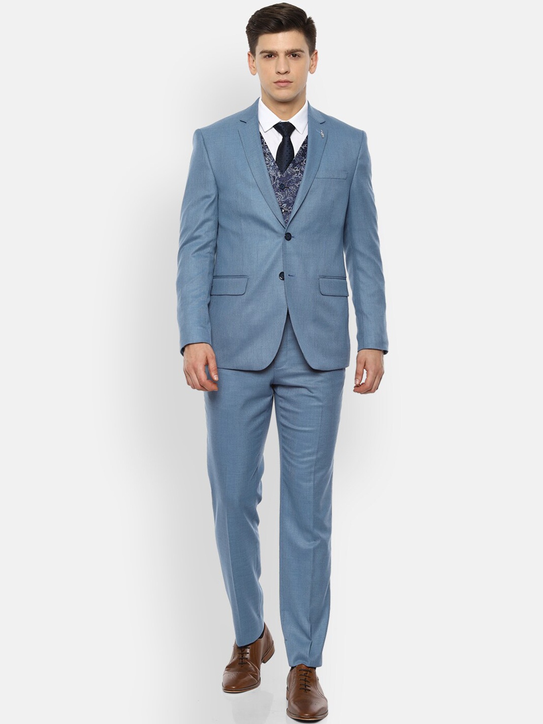 

Van Heusen Men Blue Solid Slim-Fit Three-Piece Formal Suit