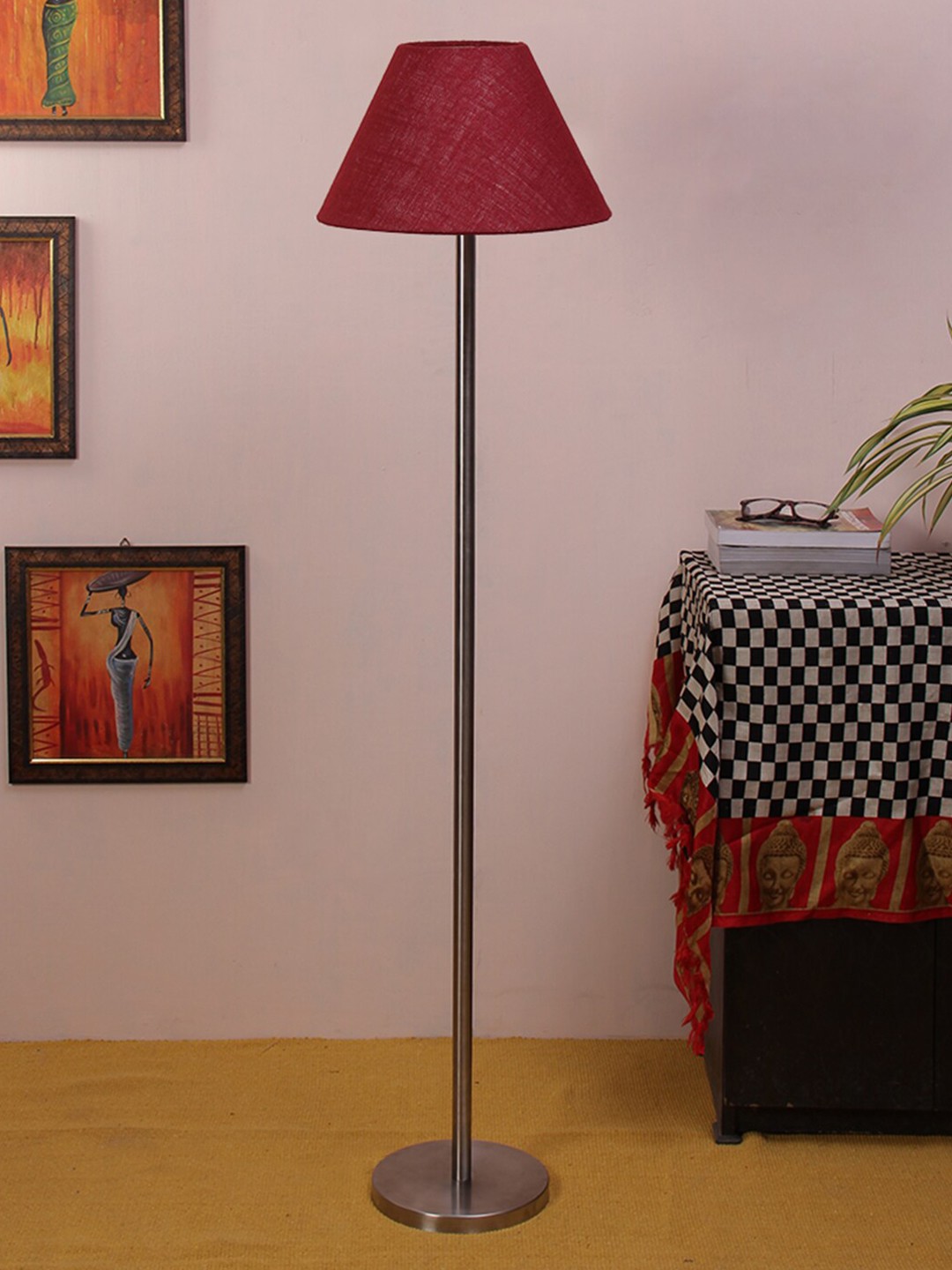 

Devansh Maroon & Silver-Toned Solid Jute Conical Designer Steel Club Lamp