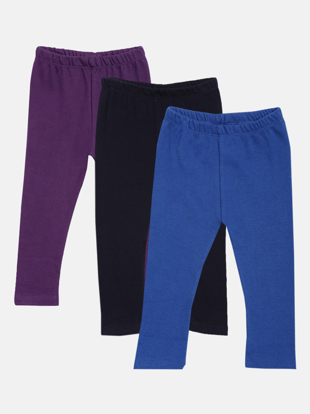 

Kryptic Girls Pack of 3 Pure Cotton Solid Ankle-Length Leggings, Blue