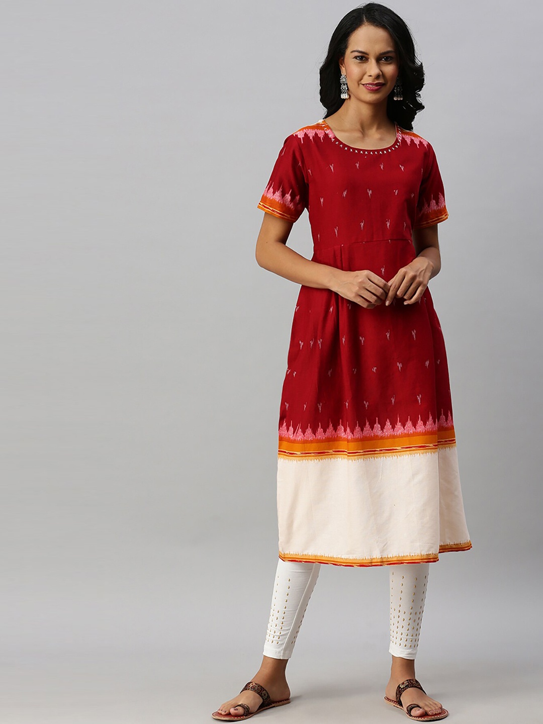 

Soch Women Red Geometric Printed Anarkali Kurta