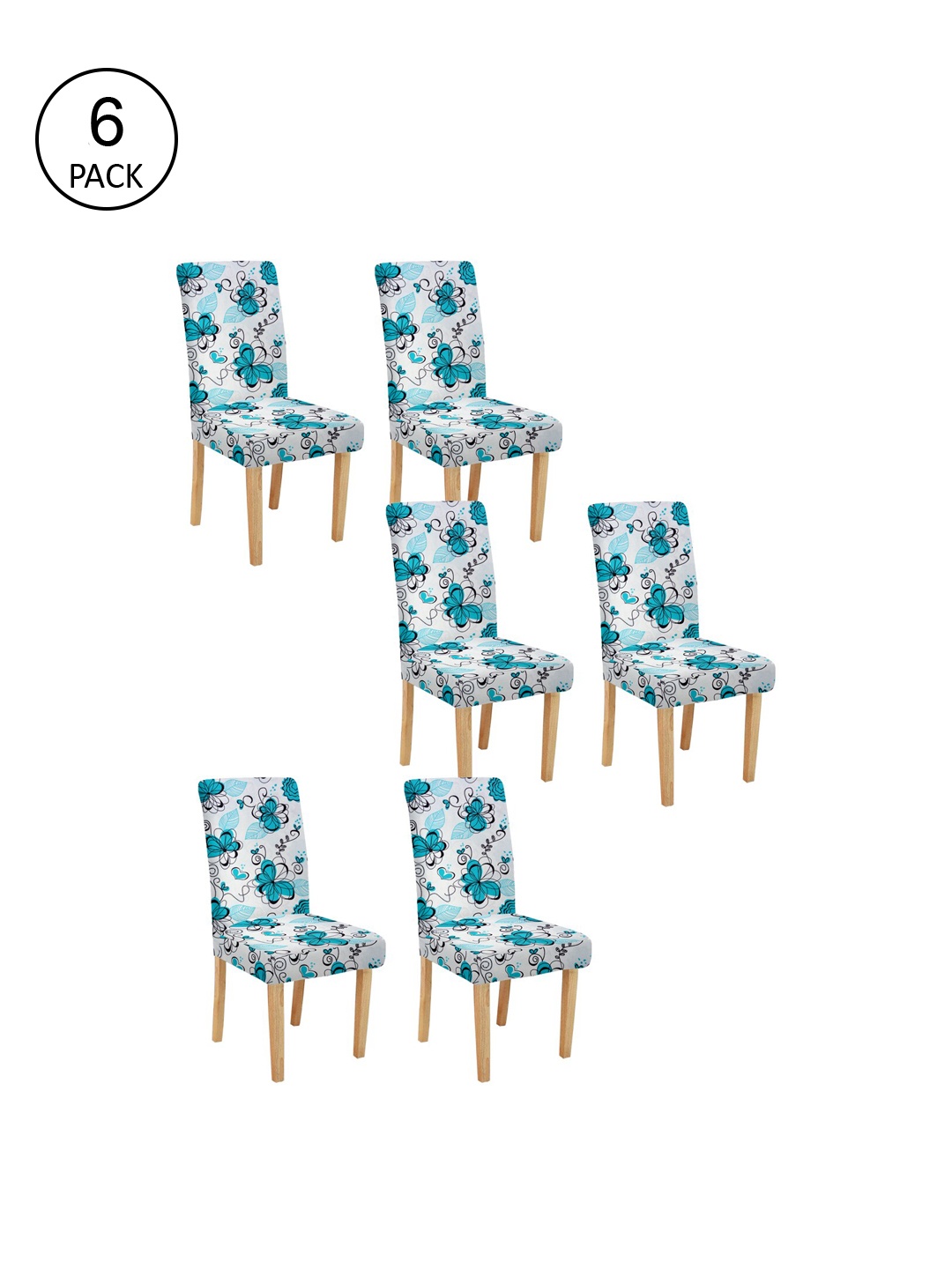 

Cortina Set Of 6 White & Blue Printed Chair Covers