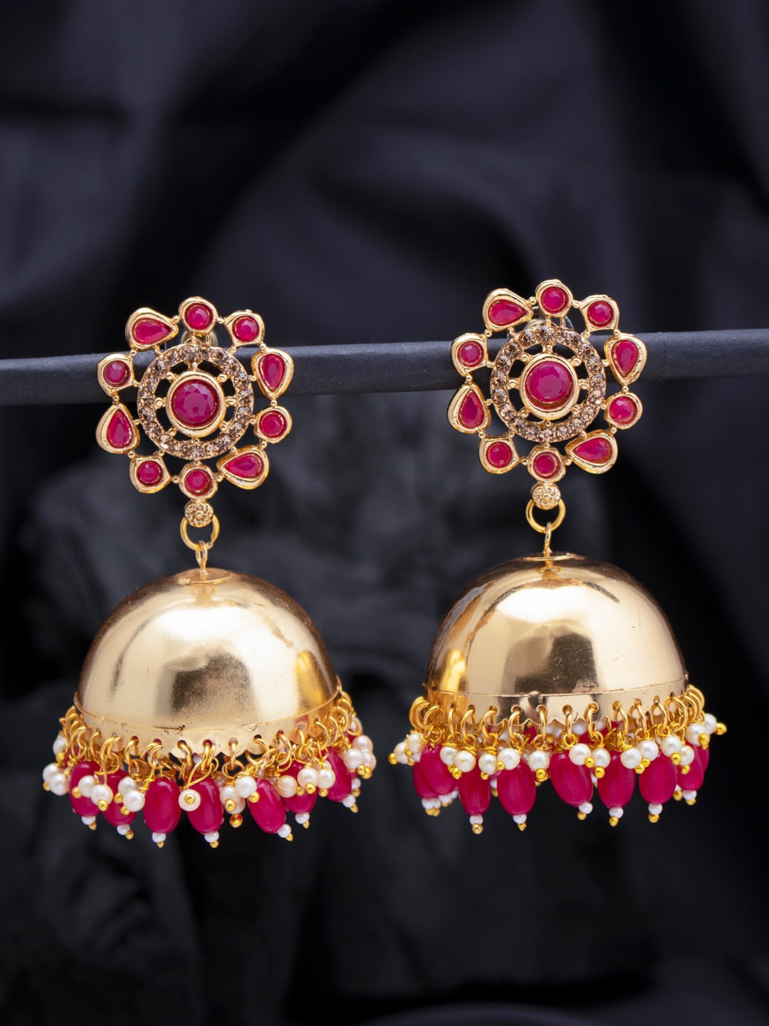 

Sukkhi Pink & Gold-Toned Dome Shaped Jhumkas