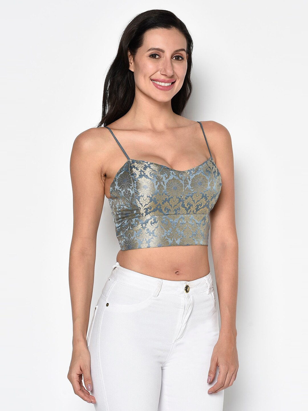 

Da Intimo Grey & Gold-Toned Self Design Non-Wired Lightly Padded Bralette Bra DI-1311