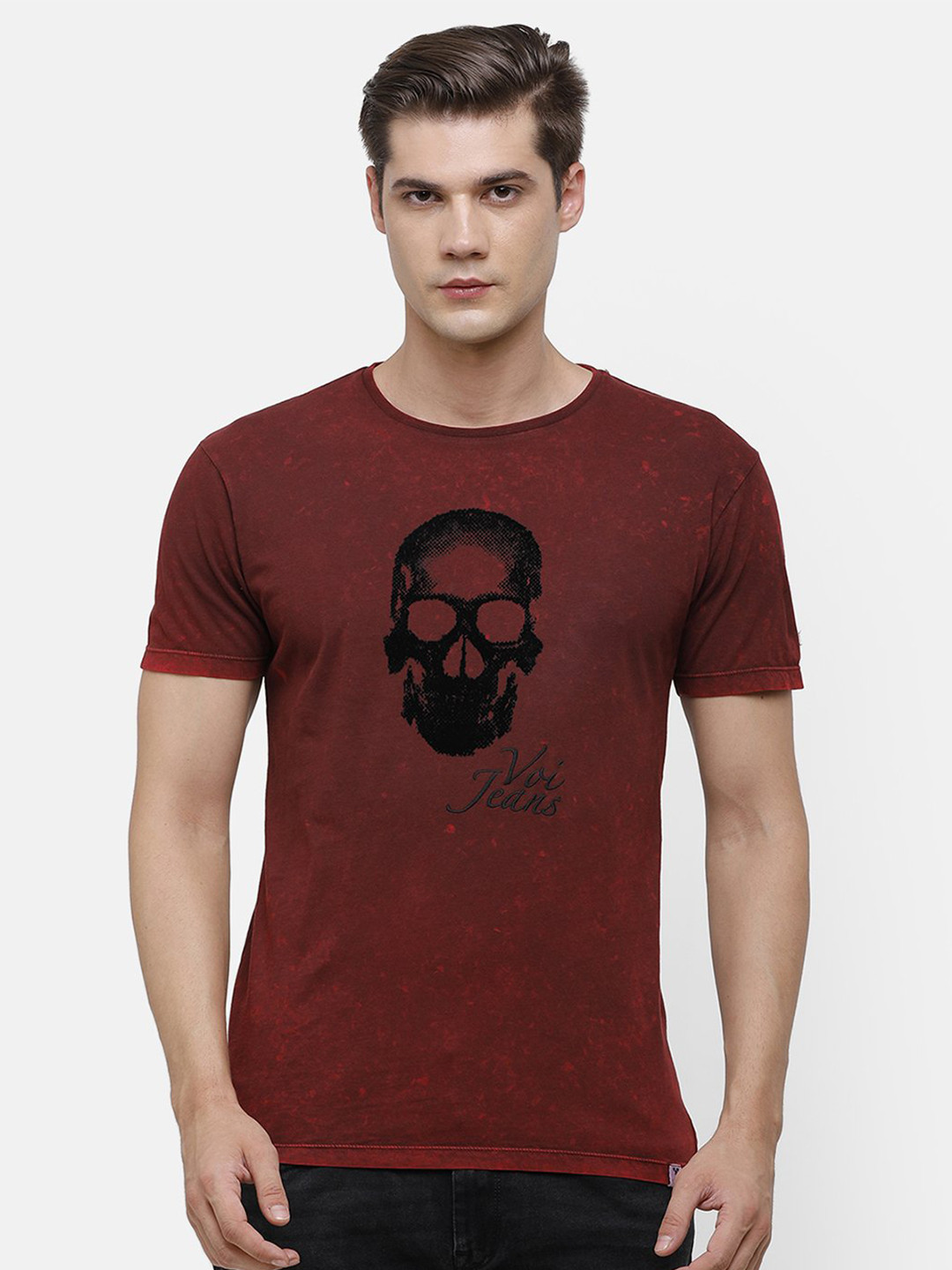 

Voi Jeans Men Maroon Printed Round Neck Cotton Pure Cotton T-shirt