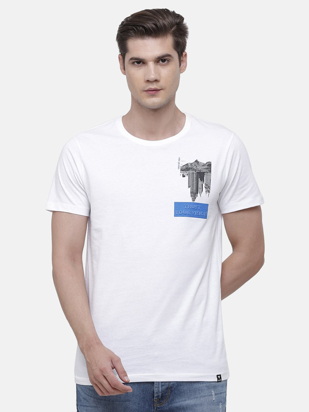 

Voi Jeans Men White Solid Round Neck Pure Cotton T-shirt