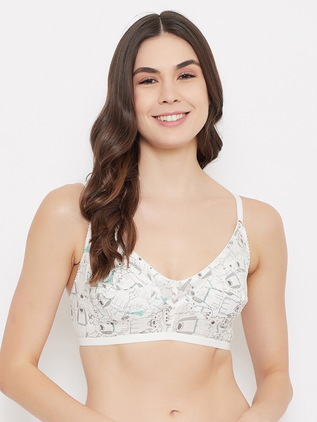 

Clovia White & Grey Printed Non-Wired Non Padded Cotton Everyday Bra BR0185B1832B