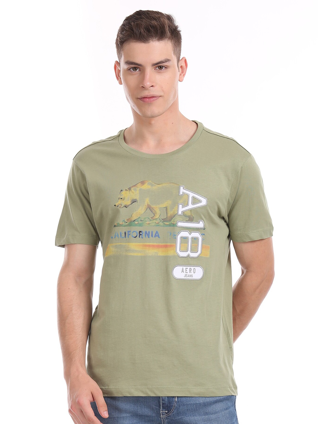 

Aeropostale Men Green Printed Round Neck Pure Cotton T-shirt