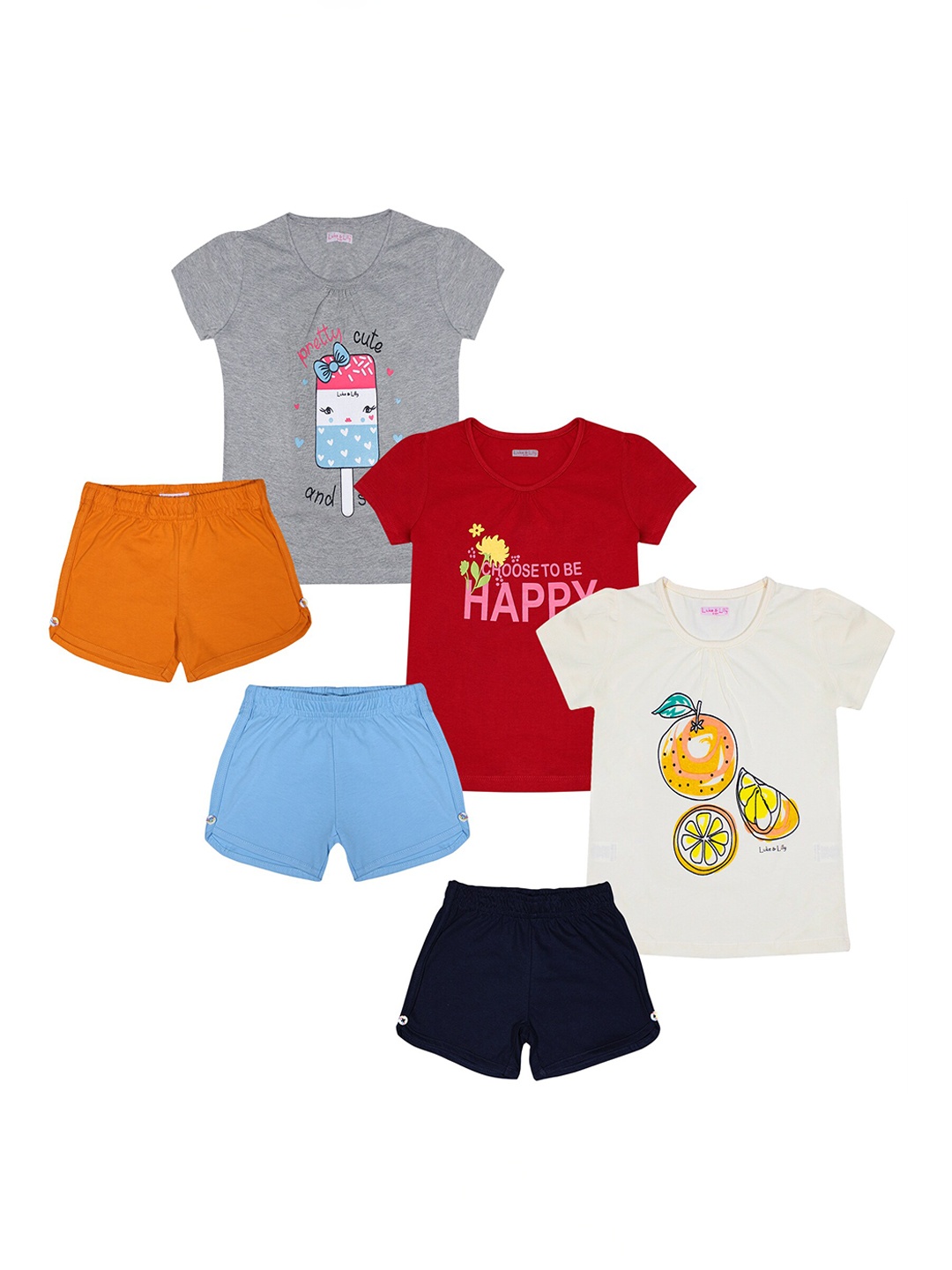 

Luke & Lilly Pack of 3 Girls White & Red Printed Pure Cotton T-shirt with Shorts