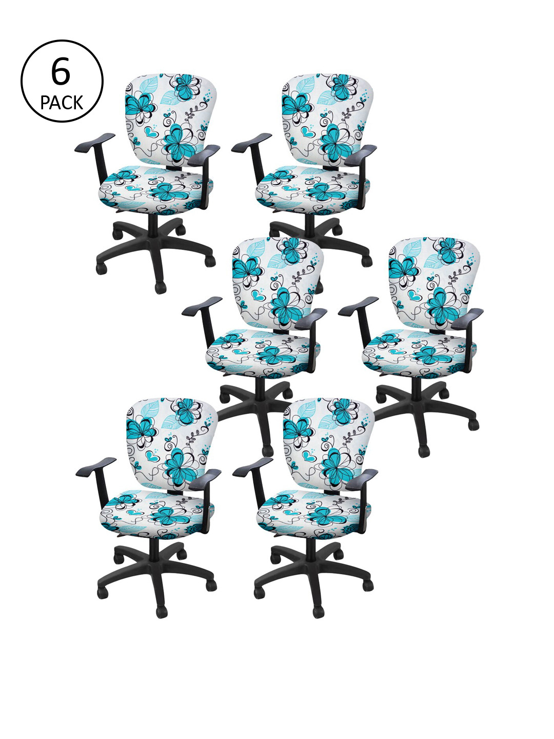 

Cortina Set of 6 White & Blue Floral Print Chair Covers