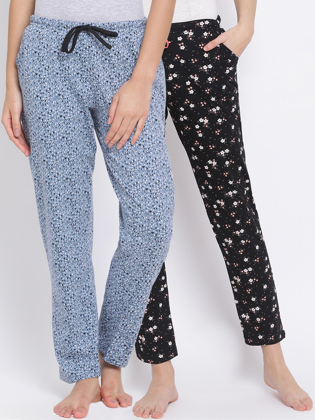 

Kanvin Women Pack of 2 Printed Pure Cotton Lounge Pants, Black