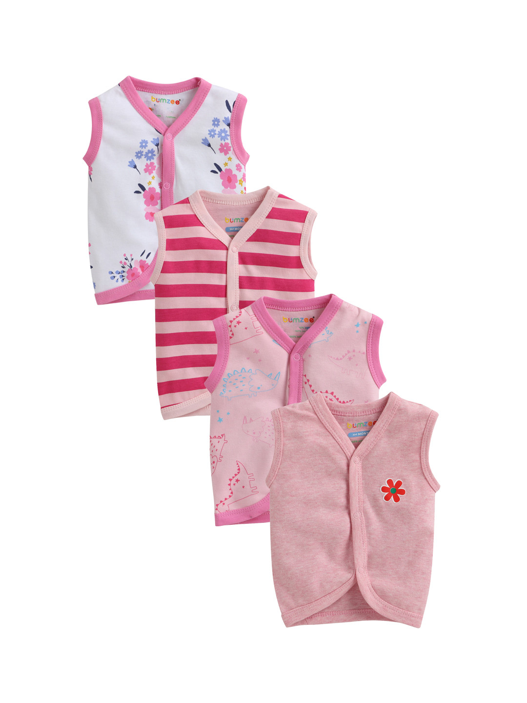 

BUMZEE Infant Girls Pack Of 4 Cotton Jhablas, Pink