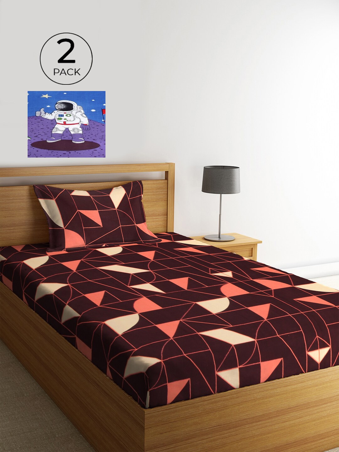 

KLOTTHE Maroon & Blue Geometric 210 TC Polycotton 2 Single Bedsheet with 2 Pillow Covers