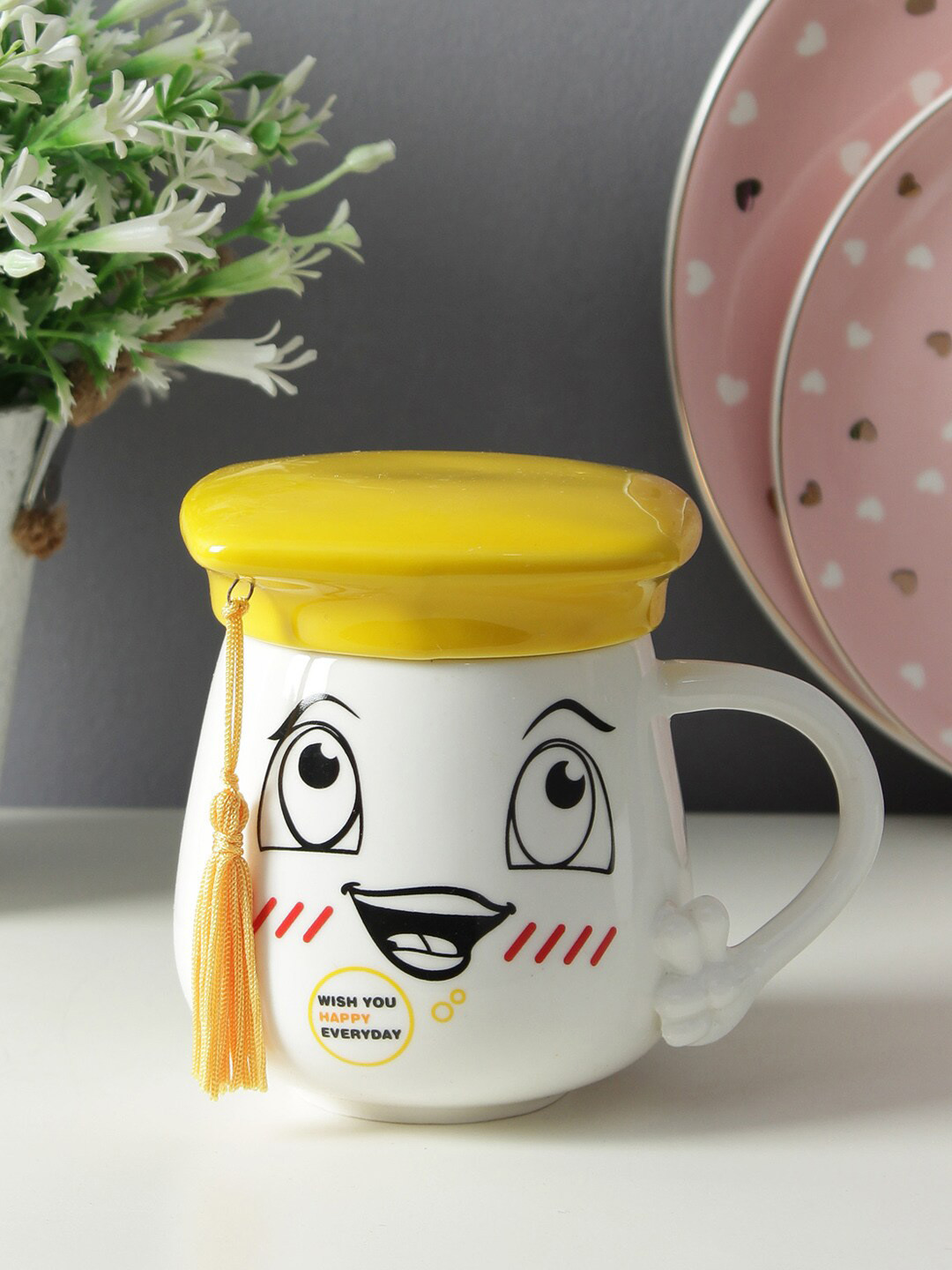 

A Vintage Affair- Home Decor White & Yellow Printed Ceramic Mug