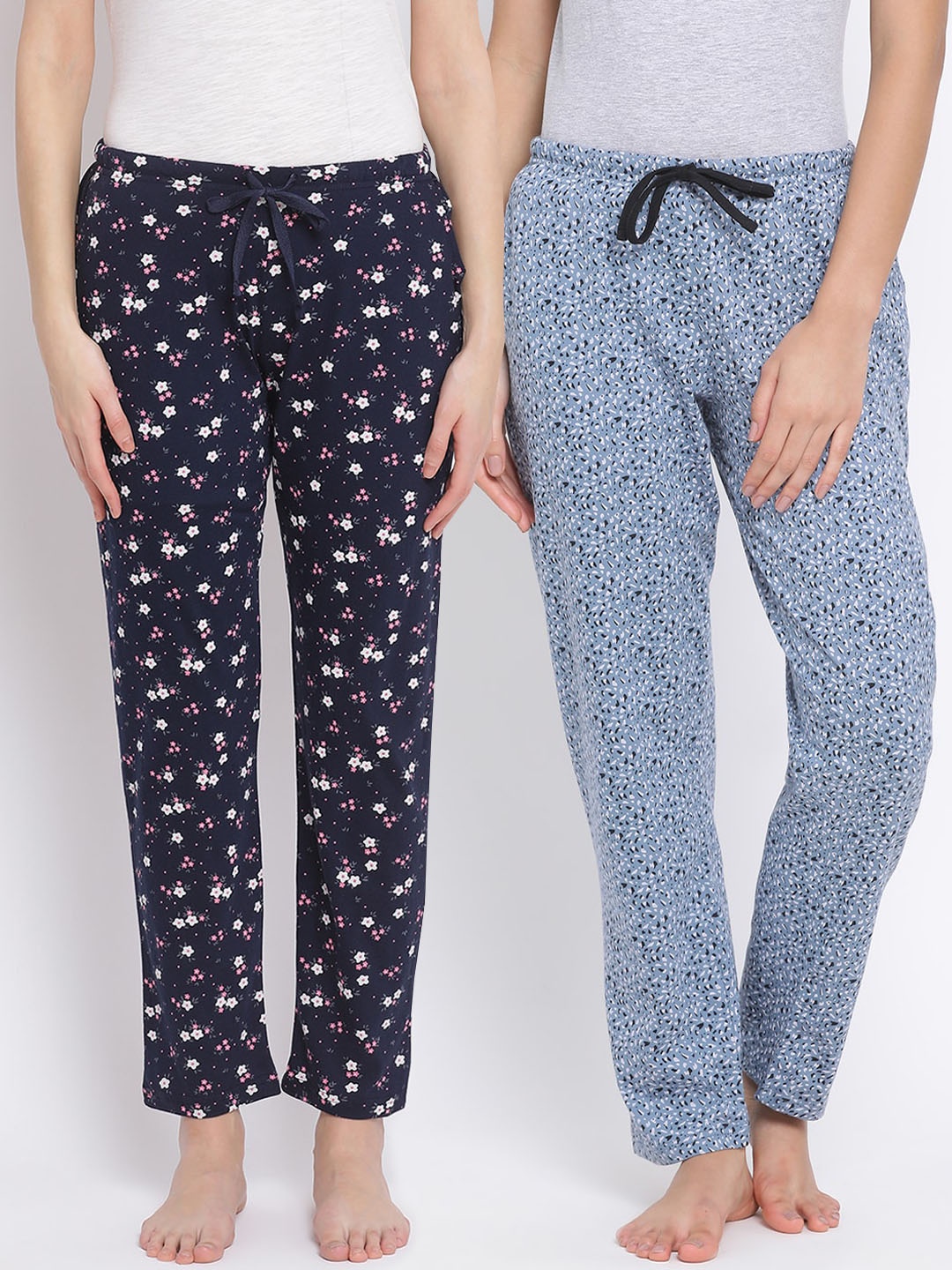 

Kanvin Women Pack of 2 Printed Pure Cotton Lounge Pants, Blue