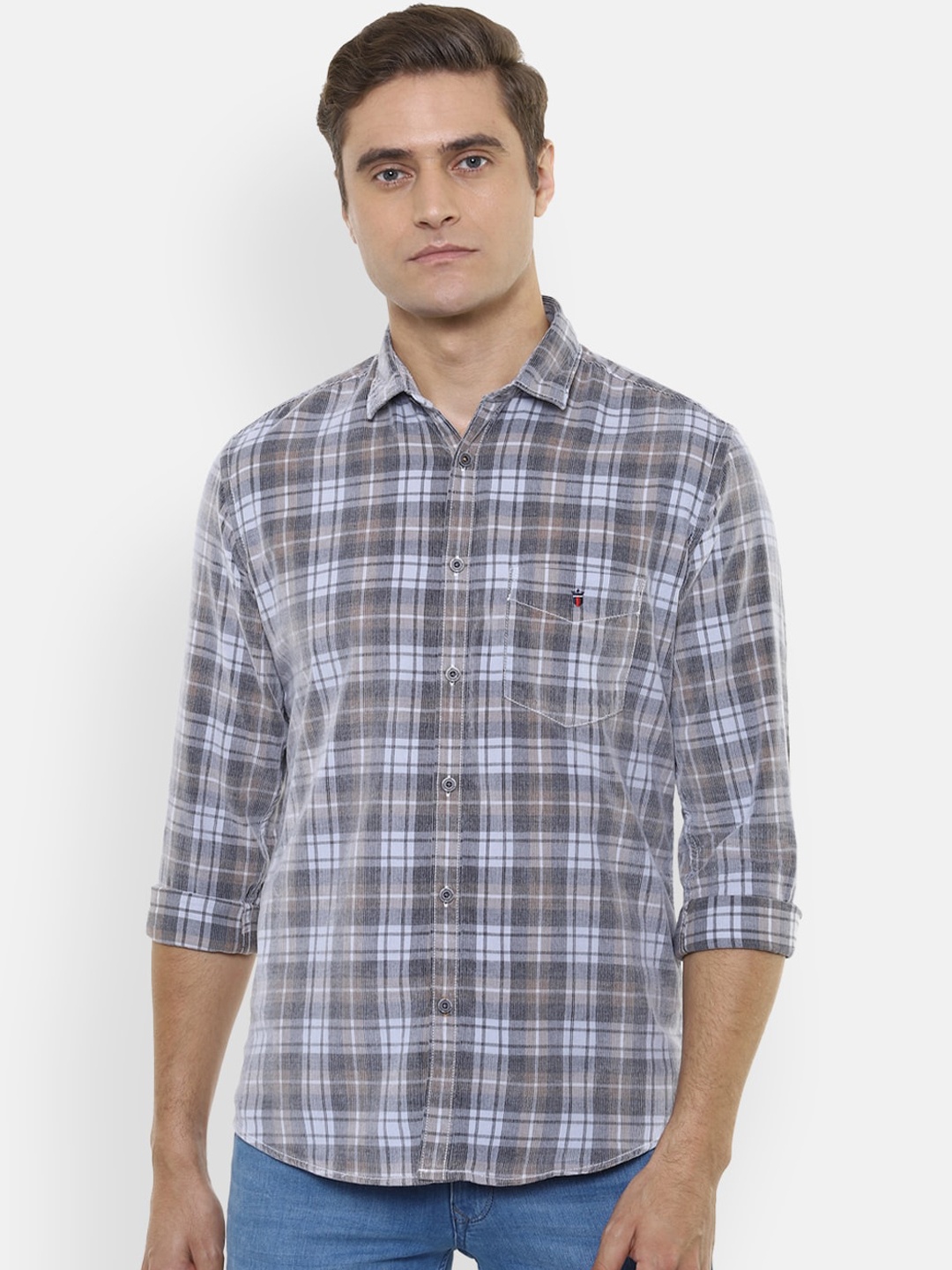 

Louis Philippe Sport Men Grey Pure Cotton Slim Fit Checked Casual Shirt