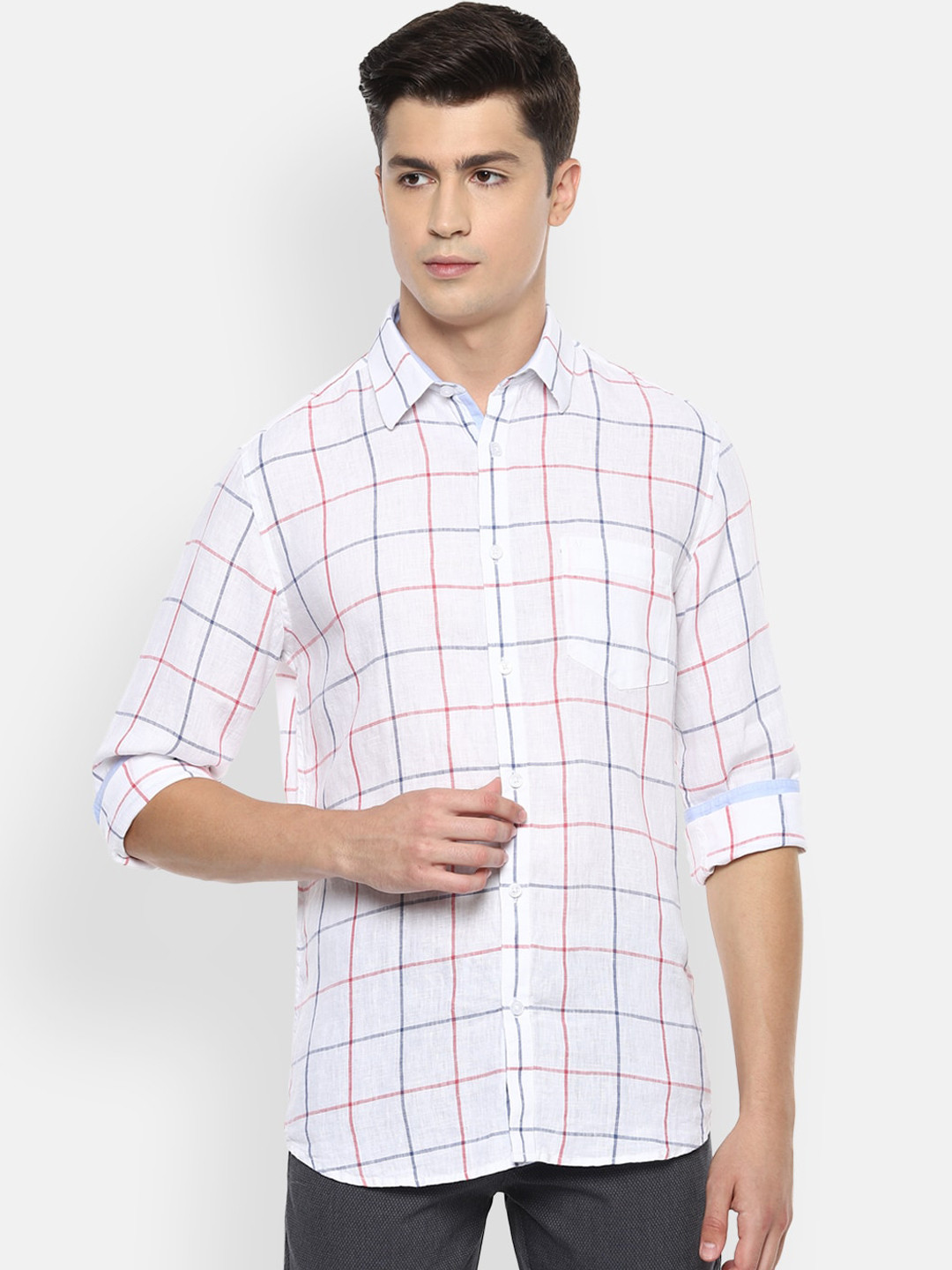 

Van Heusen Sport Men White Linen Slim Fit Checked Casual Shirt