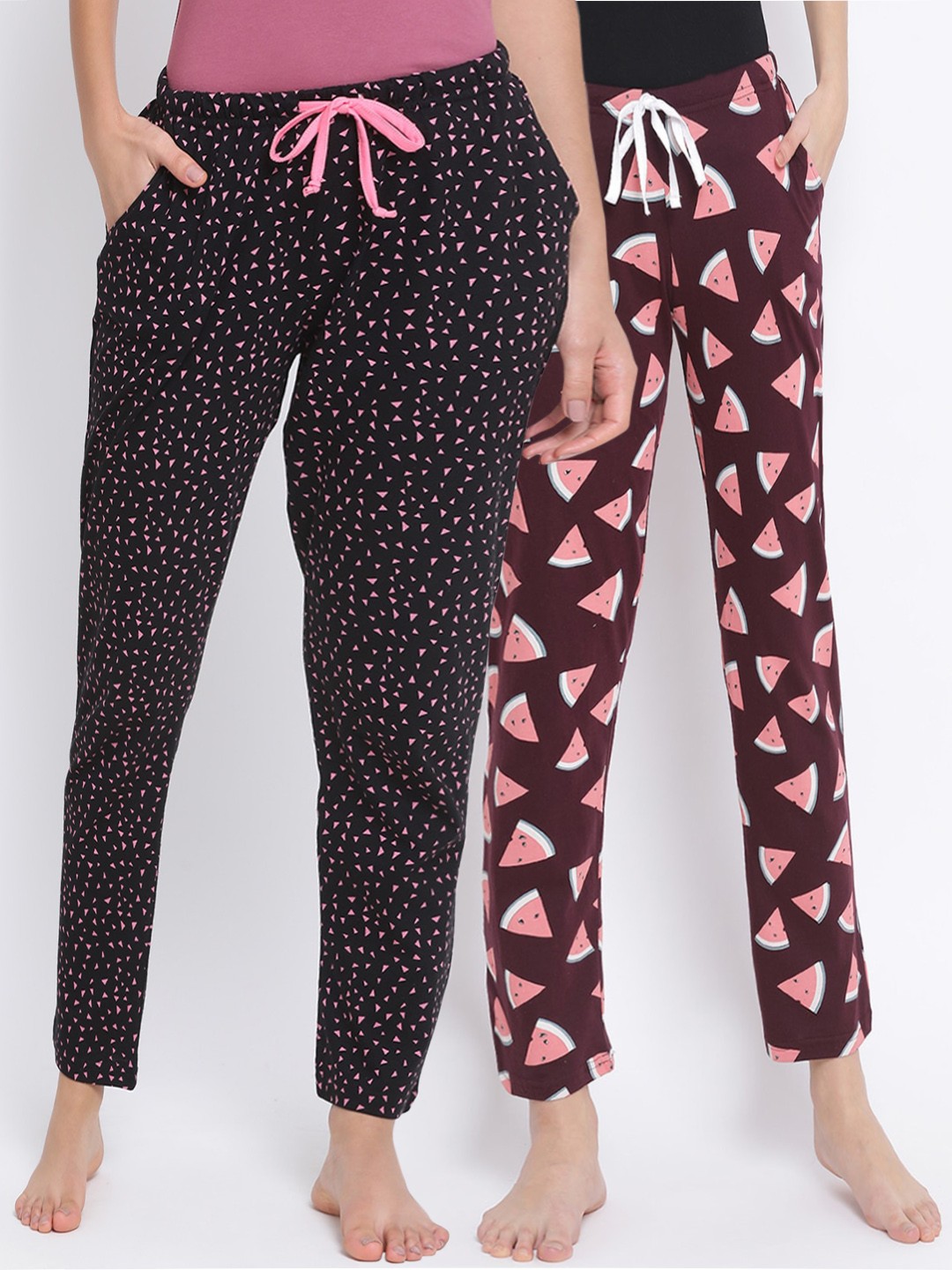 

Kanvin Women Pack of 2 Printed Pure Cotton Lounge Pants, Burgundy