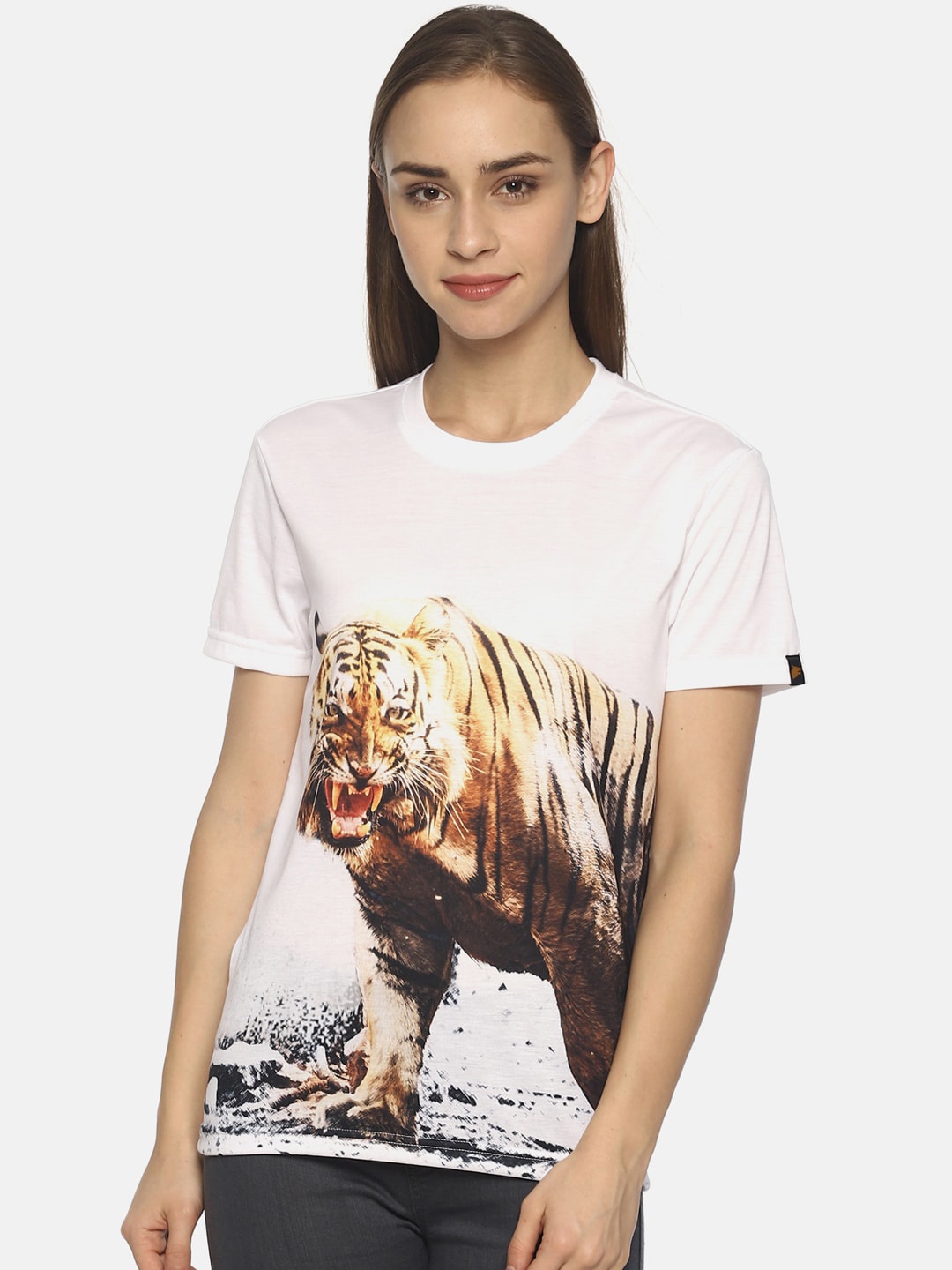 Wolfpack Women White Printed Round Neck T-shirt