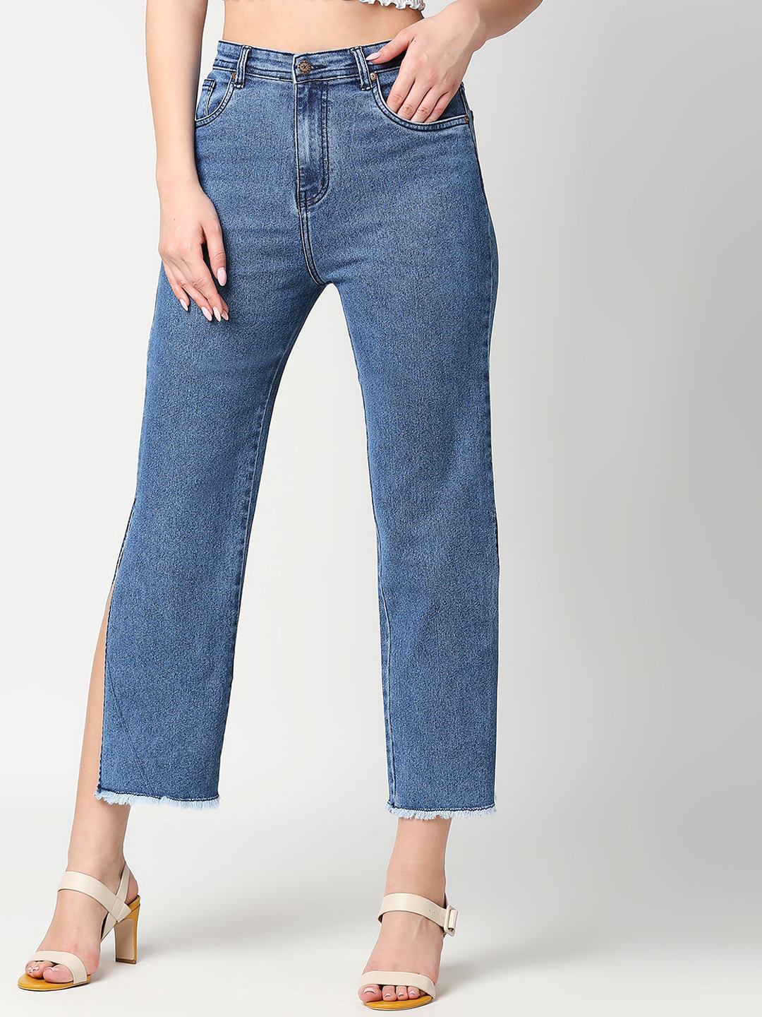 

High Star Women Blue Relaxed Fit High-Rise Light Fade Jeans
