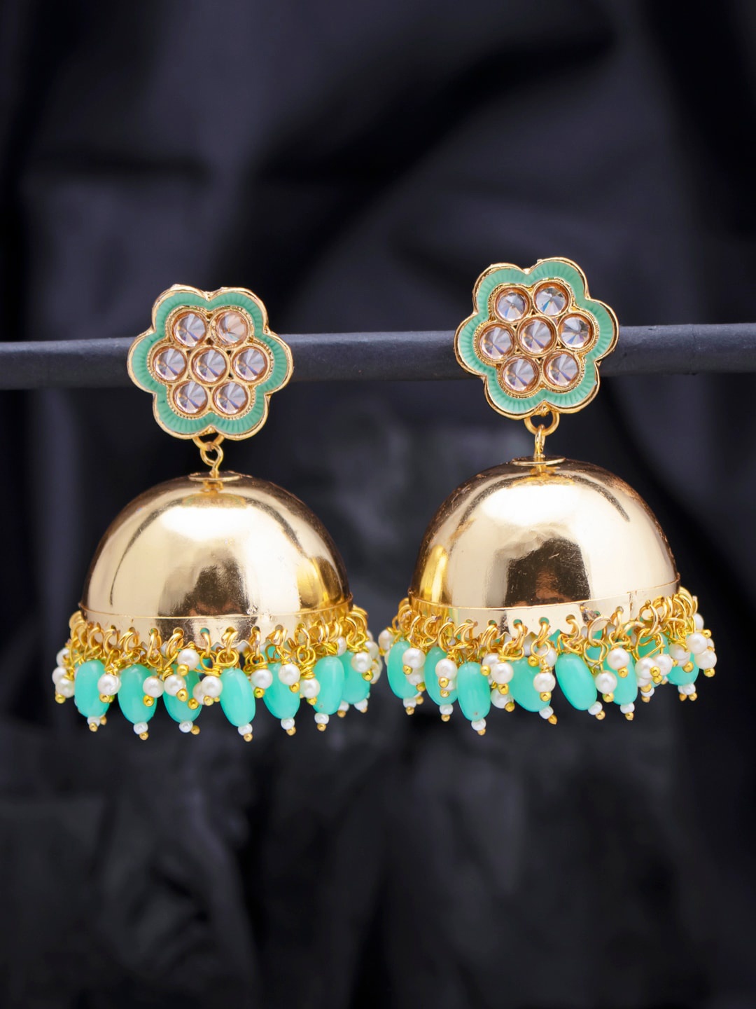 

Sukkhi Gold-Toned & Blue Contemporary Jhumkas